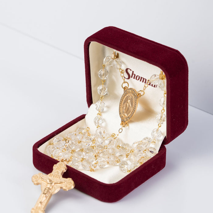 Rosary 8mm Crystal Beads with Gold Tone Miraculous Medal