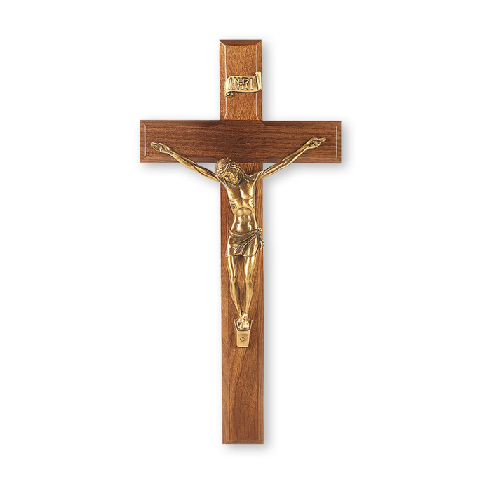 12" Walnut Wood Crucifix with Museum Gold Finish Corpus