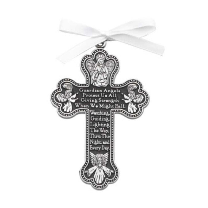 Crib medal "Guardian Angels" 3" Pewter with White Ribbon