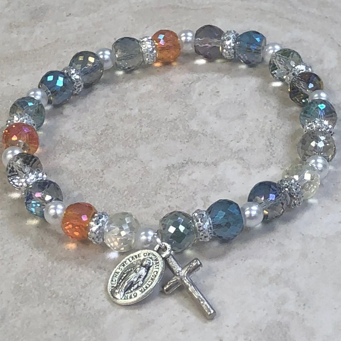 Rosary Bracelet Multi Color Sparkle Beads