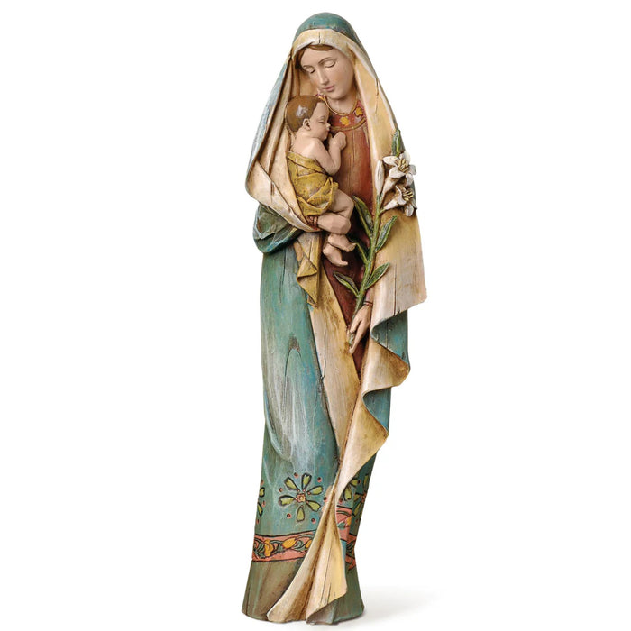 Madonna and Child Statue in Wood-Like Detail