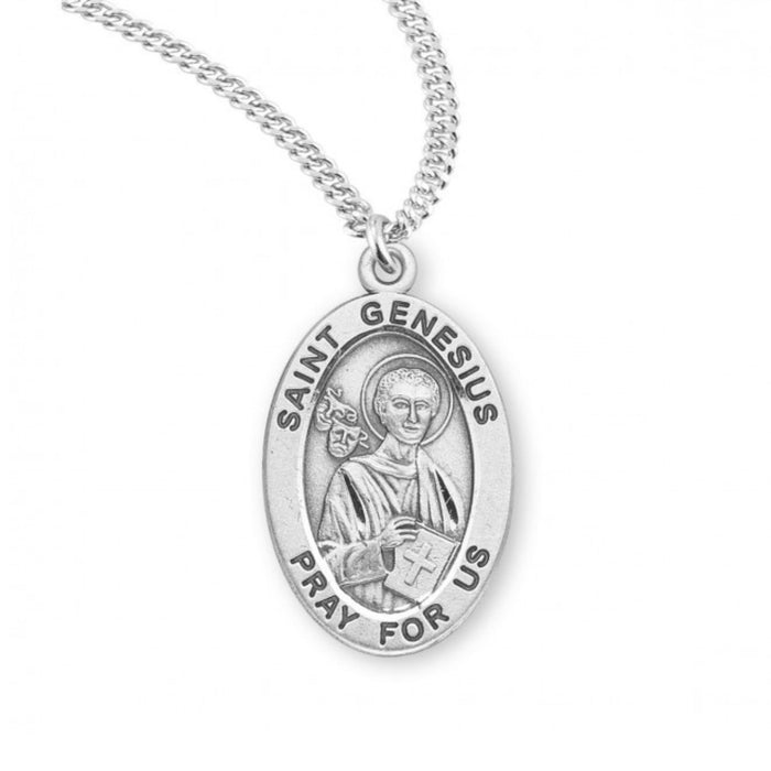 St Genesius Medal Sterling Silver Oval on 20" Chain