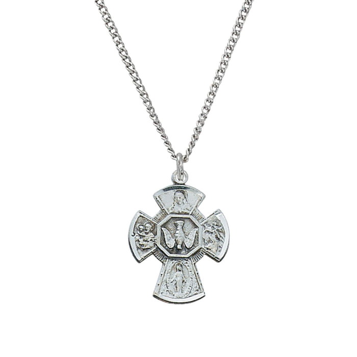 Four Way Medal Sterling with Holy Spirit on 18" Chain