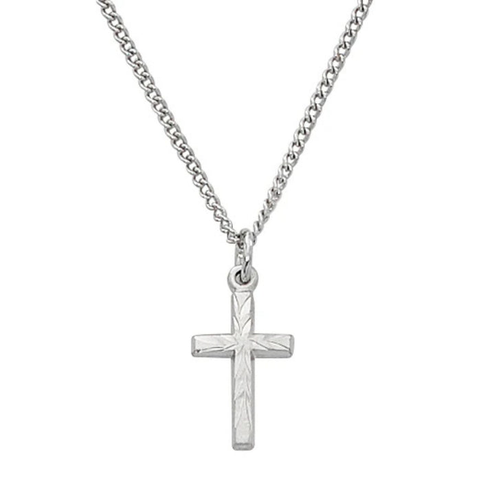 Crucifix 0.5" Sterling Silver Bright Cut on 16" Chain