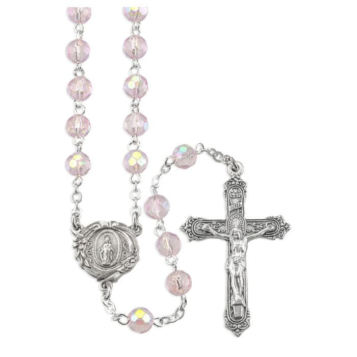 Rosary 6mm Rose Aurora Borealis Beads
