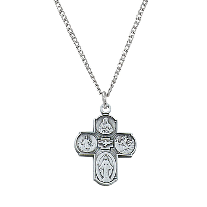 Four Way Medal 0.75 Sterling Silver on 18" Chain