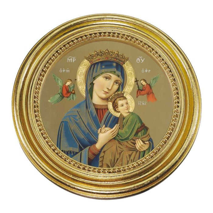 Our Lady of Perpetual Help 5.25" Round Gold-Leaf Frame
