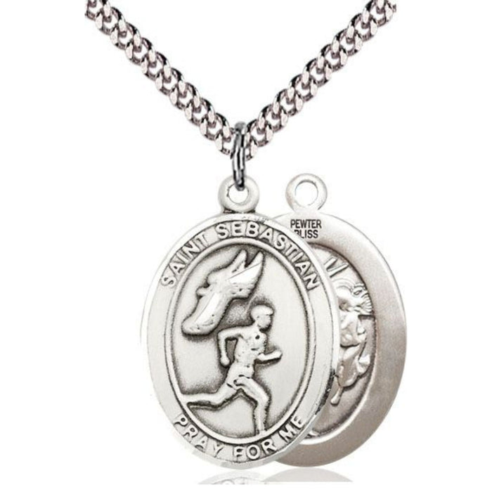 Track and Field Medal with St Sebastian Pewter on 24" Chain