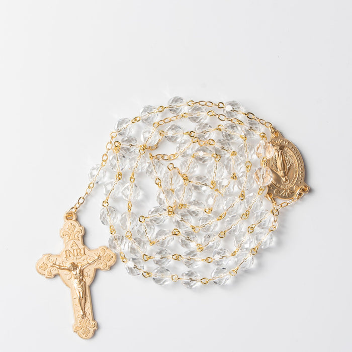 Rosary 8mm Crystal Beads with Gold Tone Miraculous Medal