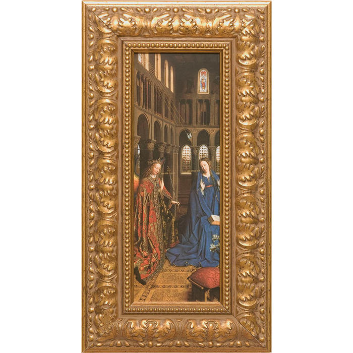 Annunciation by Van Eyck Framed Art 6" x 16"