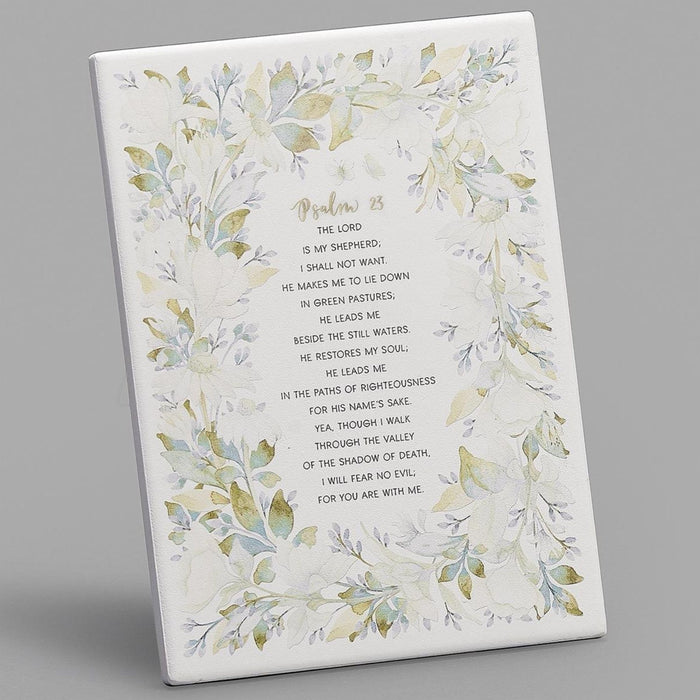 Wall Plaque Psalm 23 with Floral Border 8" High