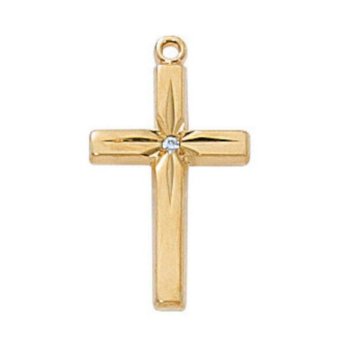 Cross Gold Over Sterling CZ on 18" Chain
