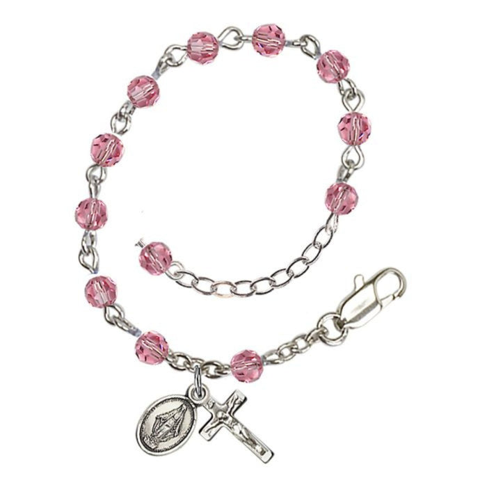 Child Rosary Bracelet in Rose Color Austrian Crystal Beads