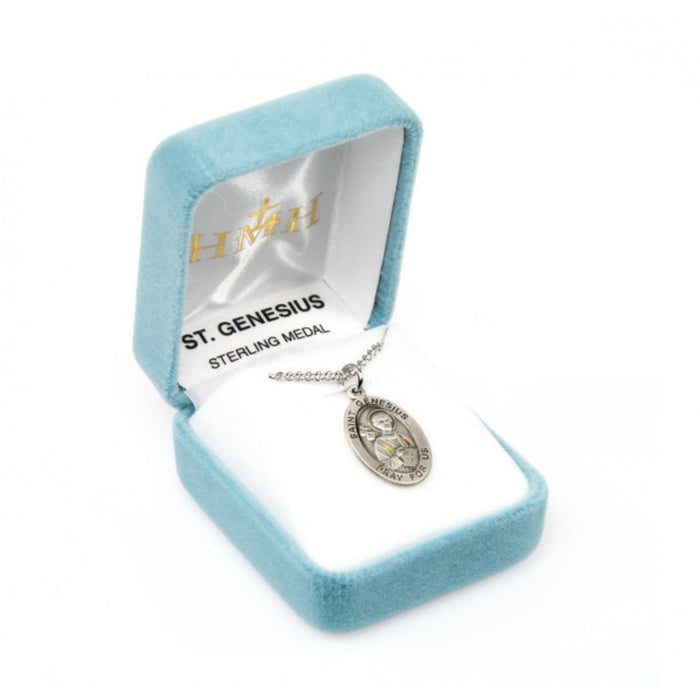 St Genesius Medal Sterling Silver Oval on 20" Chain