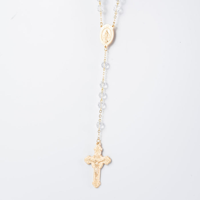 Rosary 8mm Crystal Beads with Gold Tone Miraculous Medal