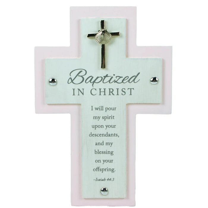 Baptism Cross "Baptized in Christ" Pink