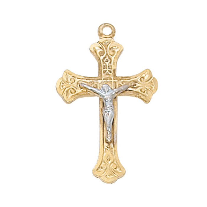 Crucifix Gold Over Sterling Two Tone on 18" Chain