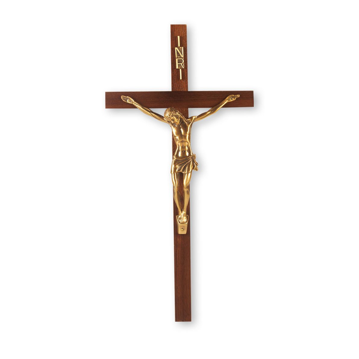 Wall Crucifix 13" Walnut with Museum Gold Finish Corpus