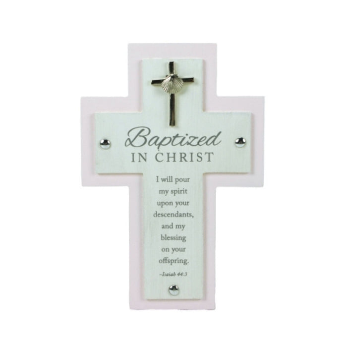 Baptism 7" Wall Cross "Baptized in Christ" Pink