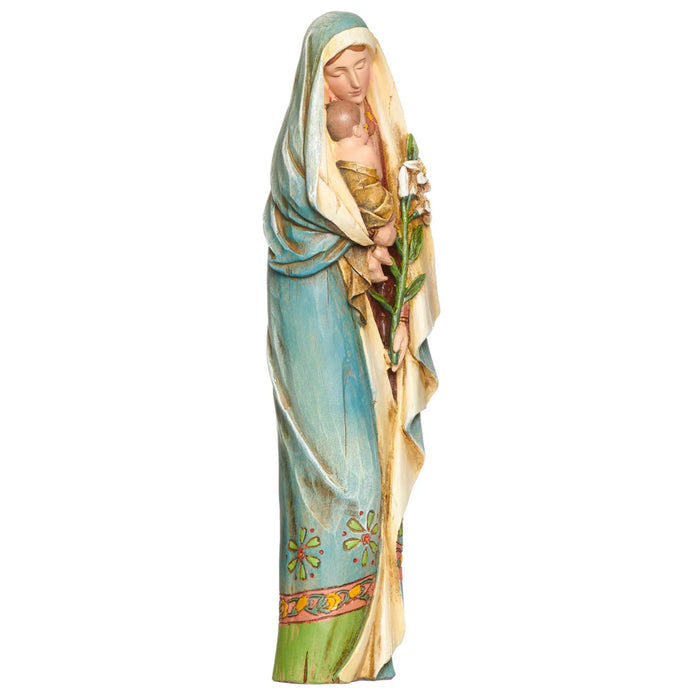 Madonna and Child Statue in Wood-Like Detail