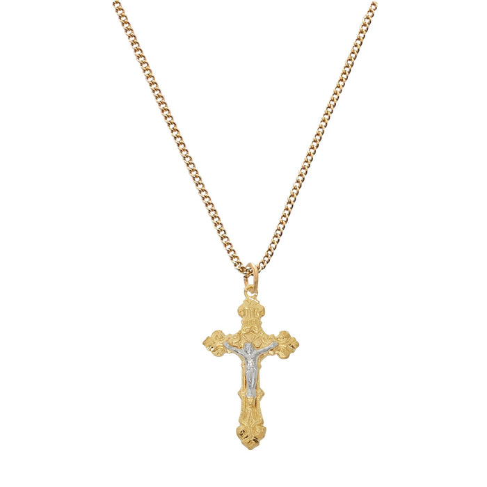 Crucifix Gold over Sterling Two Tone on 16-18" Chain