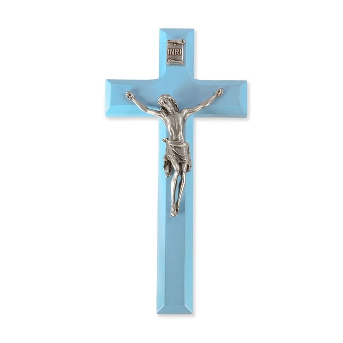 Crucifix 7" Blue Wood with Genuine Fine Pewter Corpus