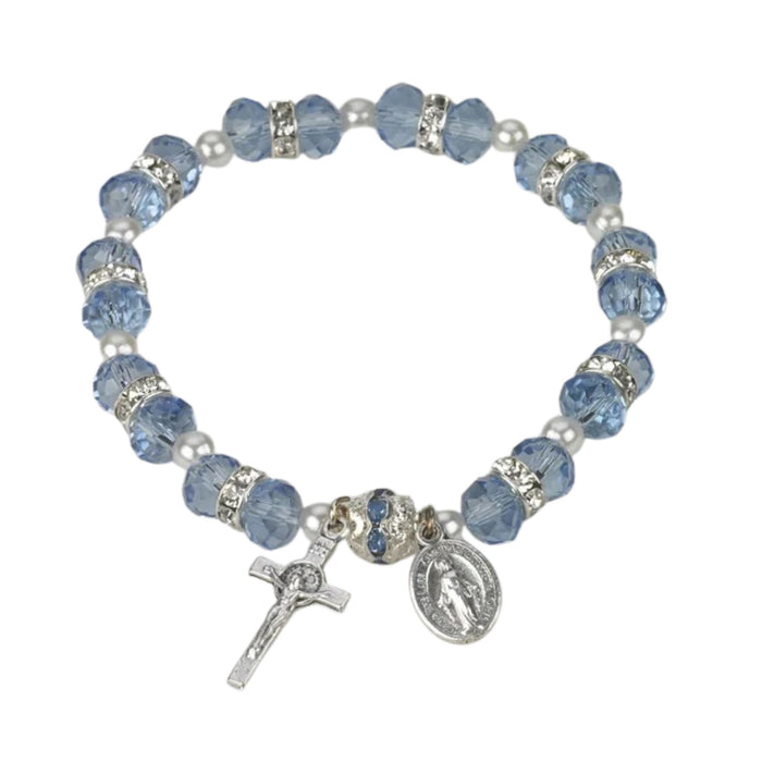 Rosary Bracelet Light Blue Crystal Beads