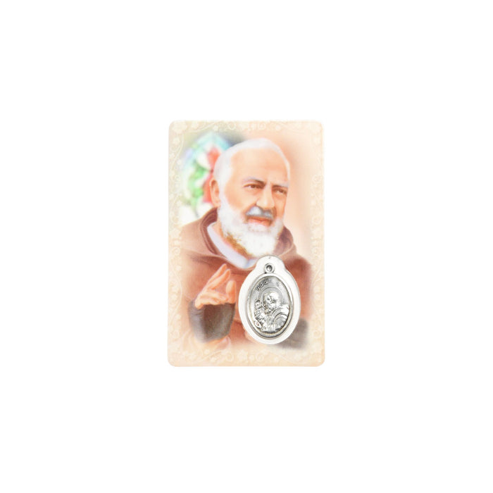 St Padre Pio Prayer Card with Medal