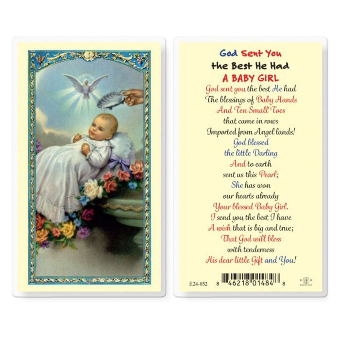 Baptism Holy Card "God Sent You the Best Girl"