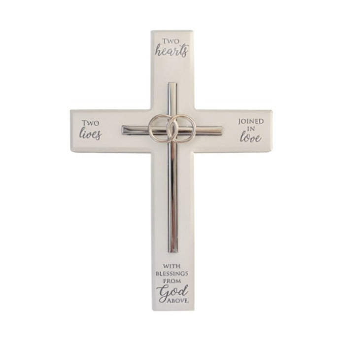 Wedding Cross White with Metal Inlay and Rings