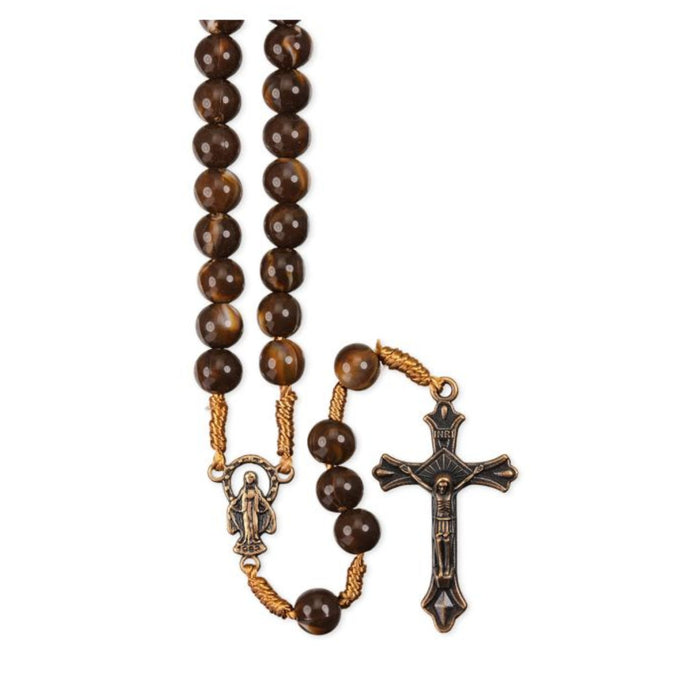 Rosary 7mm Marbleized Brown Beads with Bronze Crucifix