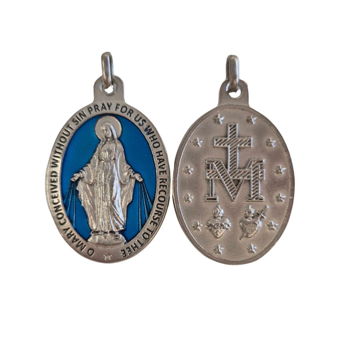 Miraculous Medal 1.5" Blue Enamel