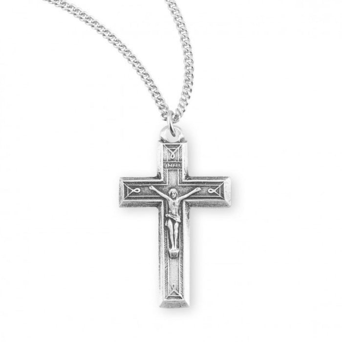 Engraved Crucifix 0.9" Sterling Silver on 18" Chain