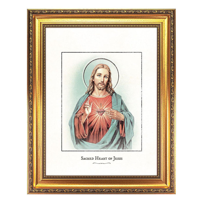Sacred Heart of Jesus Engraved Art in 15.5" x 19.5" Antique Gold Frame