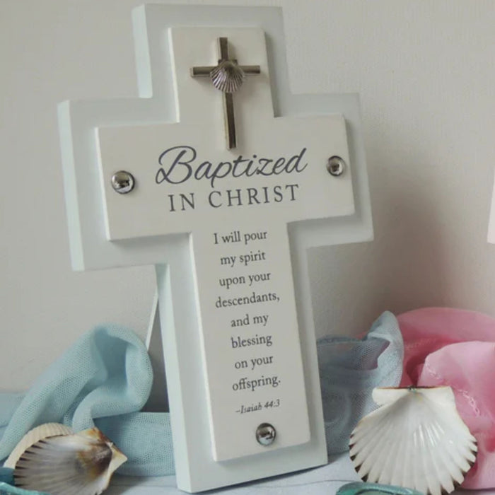 Baptism Cross "Baptized in Christ" Blue