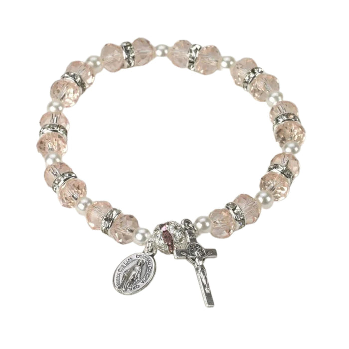 Rosary Bracelet Pink Crystal Beads