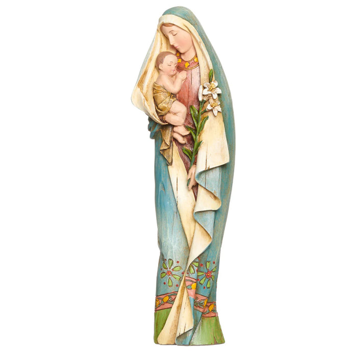 Madonna and Child Statue in Wood-Like Detail