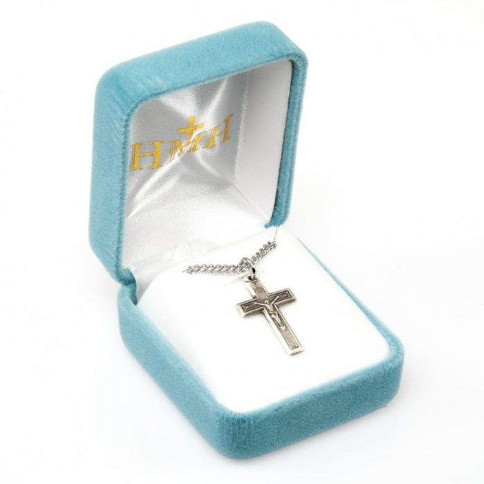 Engraved Crucifix 0.9" Sterling Silver on 18" Chain