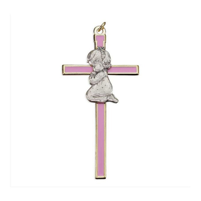 Cross 4.5" Pewter and Pink Epoxy with Girl Figure