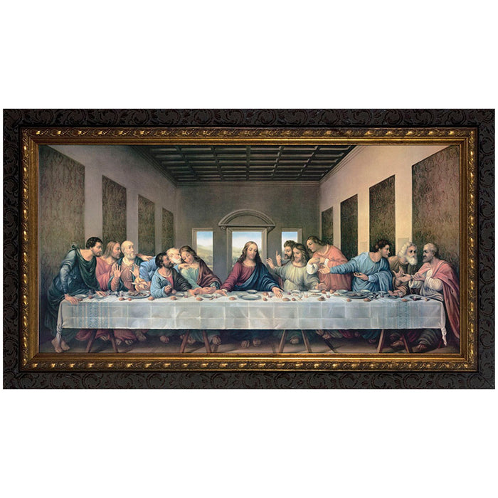 Last Supper by Da Vinci Restored 12" x 24" Ornate Dark Frame