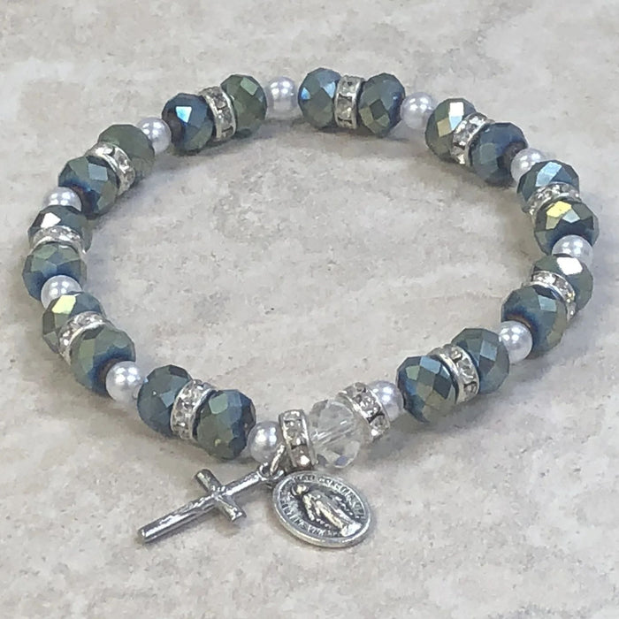 Rosary Bracelet With Smoke Sparkle Beads
