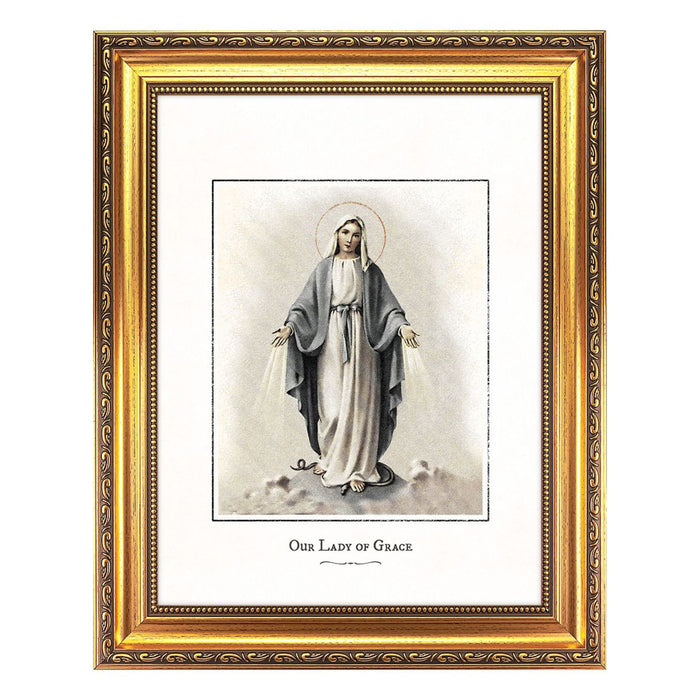 Our Lady of Grace Engraved in 15.5" x 19.5" Antique Gold Frame