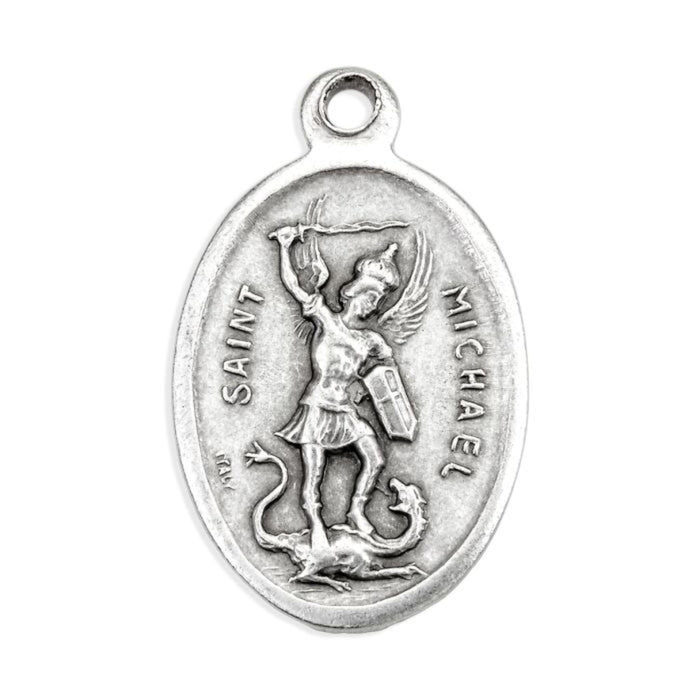 St Michael Medal 1" Oval Antiqued Silver Oxidized