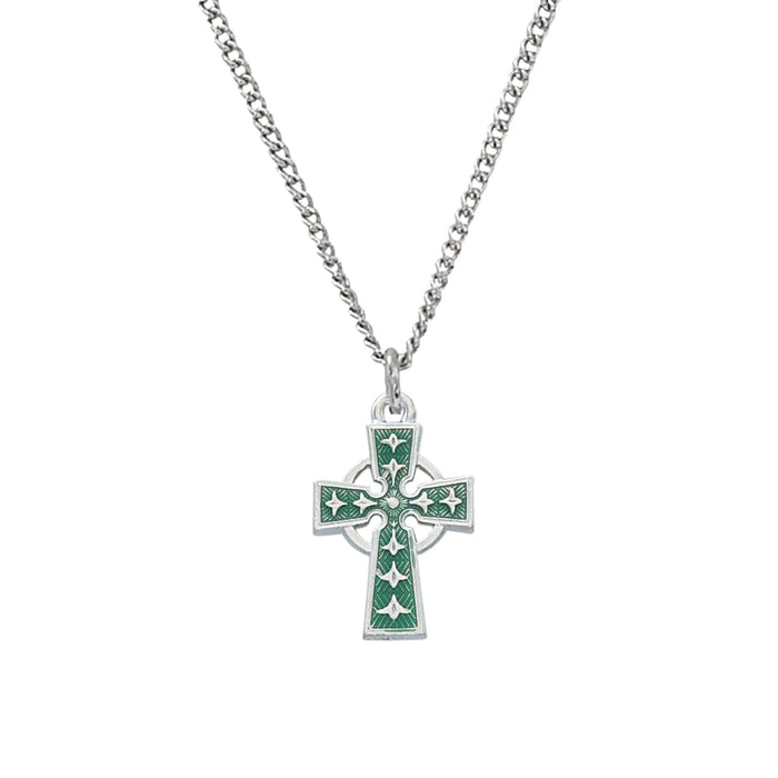 Celtic Cross with Green Epoxy on 18" Chain