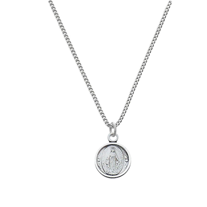 Child's Round Miraculous Medal Sterling Silver on 13" Chain