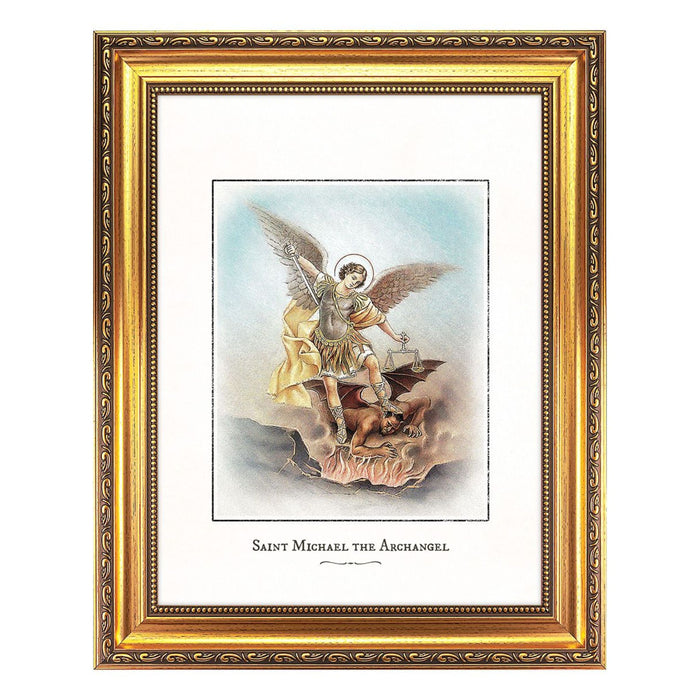 St Michael Engraved in 15.5" x 19.5" Antique Gold Frame