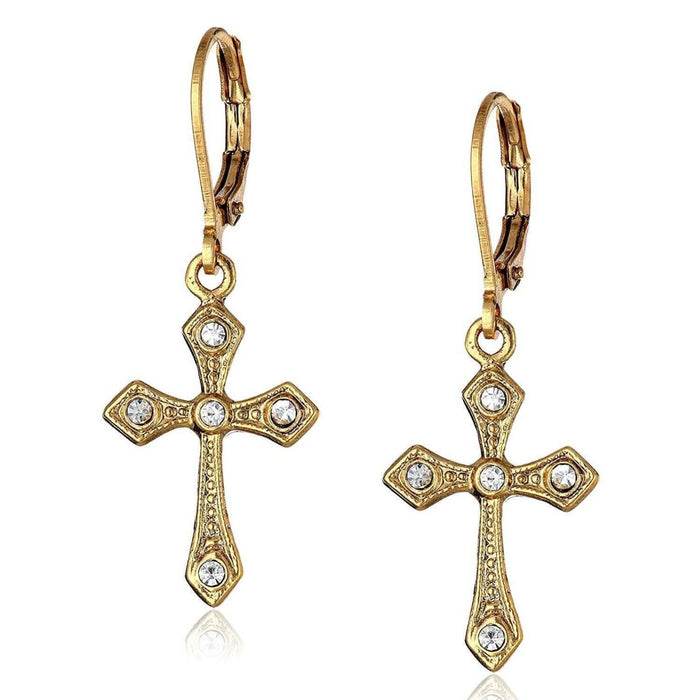 Passion Cross Crystal Accent Drop Earrings