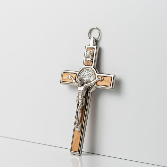 St Benedict 5" Crucifix Olive Wood Inlay