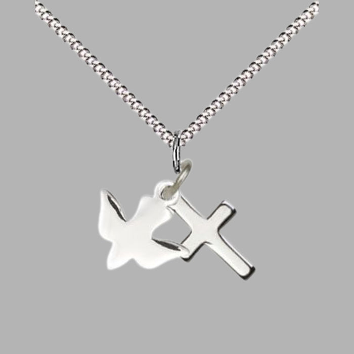 Holy Spirit and Cross Sterling Silver Medals on 18" Chain