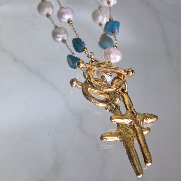 Awesome Wonder Cross Necklace in White and Teal